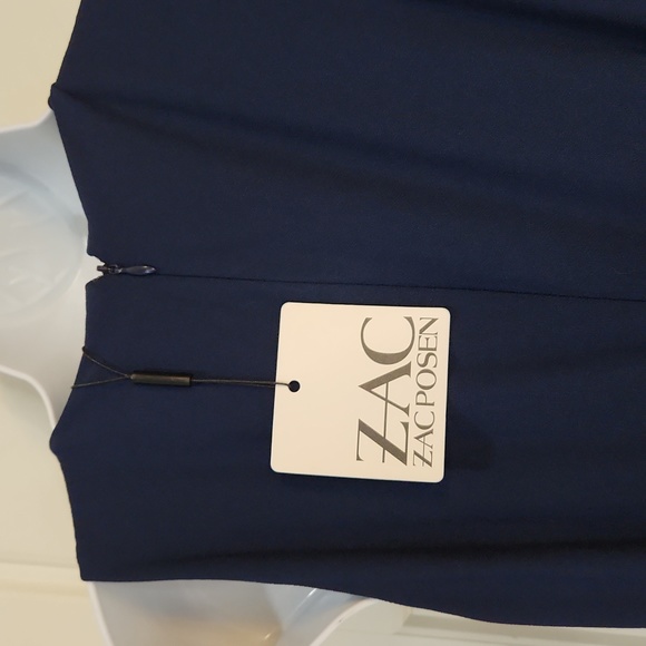 ZAC Zac Posen Janice Slit Ruffle Gown Navy - Picture 8 of 14